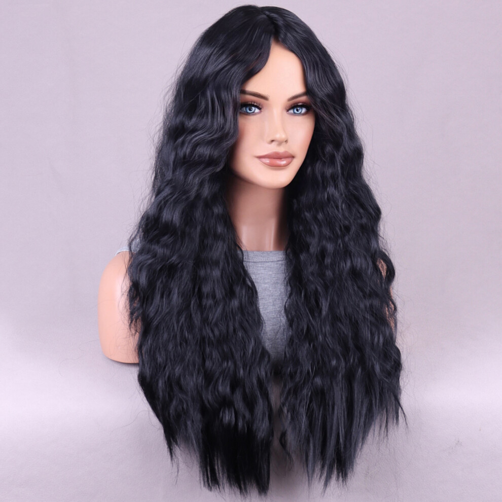 Dcph-Clothing 26\" Black Curly Heat-Resistant Wig For Daily Use