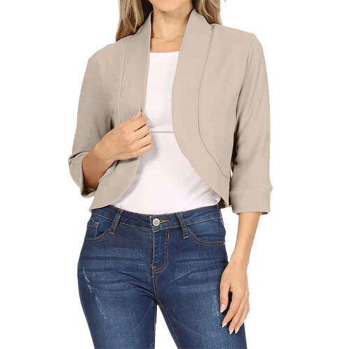 Women's Khaki Open-Front Crop Blazer XXL 1