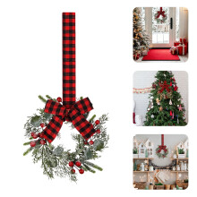 23 cm mini julkrans med rosett och bär – lantlig köksskåp, fönster, dörrdekoration (S-23x23 cm)