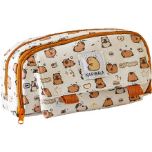 Estojo para lápis grande com estampa de capivara kawaii, porta-canetas com vários bolsos e organizador de artigos de papelaria para escritório e