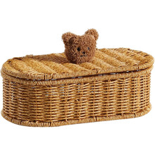 Rotan opbergmand met deksel, vintage geweven ovale opbergdoos voor bureau, slaapkamer, woondecoratie.