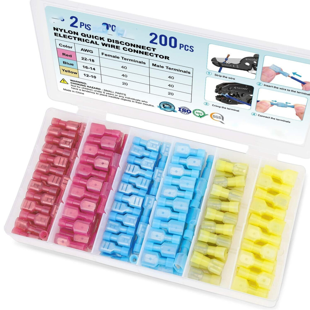 400 Pcs Nylon Spade Quick Disconnect Connectors Kit, Electrical Insulated Terminals, Male And Female Spade Wire Crimp Terminal Assortment Kit 9551475139210