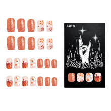 Künstliche Fingernägel für Herbst, Thanksgiving, 24 Stück, quadratische Halloween-Press-On-Nägel für festliche Anlässe