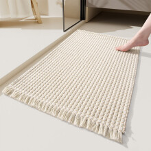 Tappeto da bagno rettangolare a pelo corto, moderno, con retro antiscivolo, 40x60 cm, in poliestere, beige.