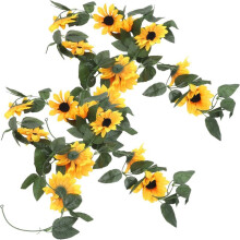 Guirnalda artificial de girasoles con hojas verdes – para decoración de habitaciones, cocinas, jardines, cumpleaños, bodas y mesas – Grande