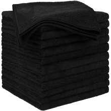 Panos de limpeza de microfibra pretos, pacote com 6 unidades, 31,75 cm x 31,75 cm, ultra absorventes, não soltam fiapos, não deixam manchas –