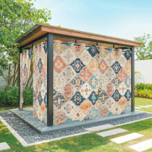 Cortinas Boho para Exterior 54x95 polegadas – Impermeáveis, Textura Floral Abstrata Vintage Laranja/Azul, Ilhós na Parte Superior, para Pátio,