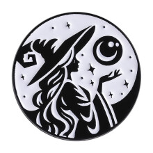 Broche de bruja gótica de Halloween con gatos negros y lunas, pin de solapa esmaltado para la colección de accesorios punk.
