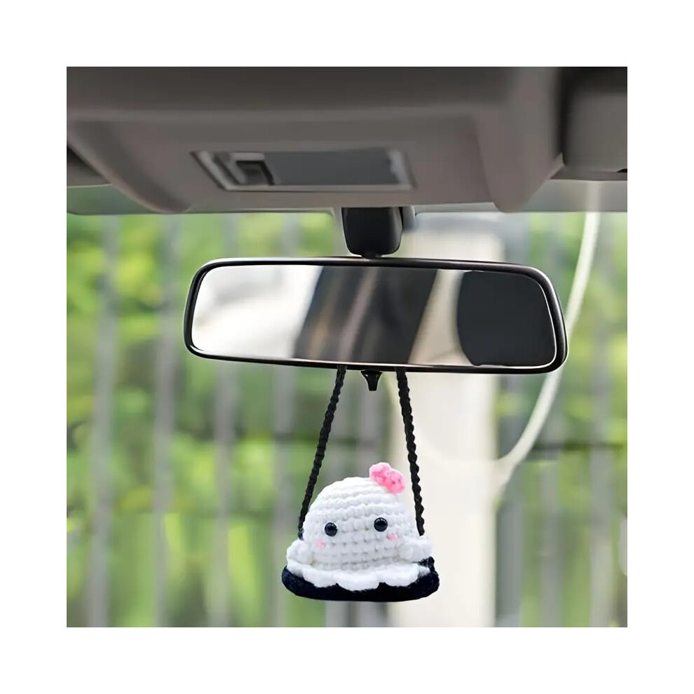 Halloween Crochet Car Decor: Bows, Ghosts On Swings, Knitted Rearview Mirror Pendants Â Compatible With All Cars White 9551475141039