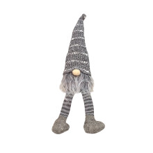Gnomo de pelúcia artesanal sem rosto, com gorro de tricô listrado e pernas de rena, feito à mão – Cinza.