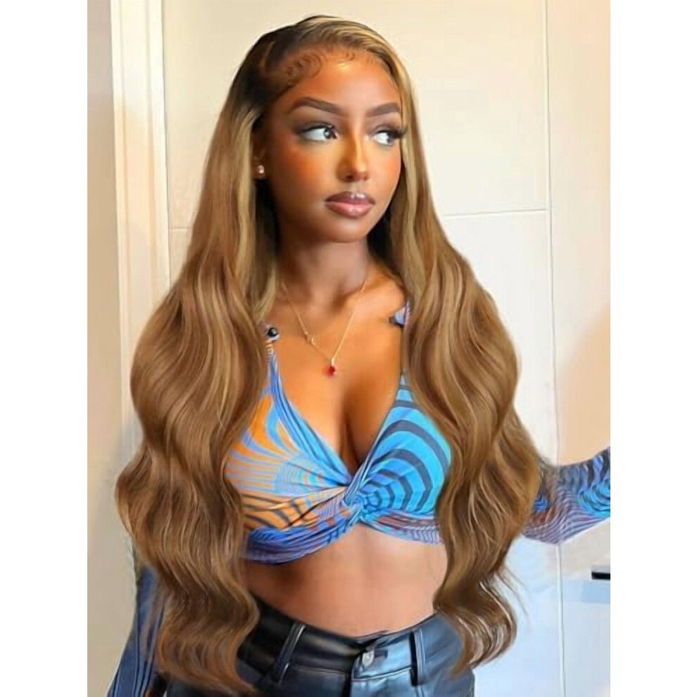 Unisex Honey Blonde Wave Wigs For Women Highlight Synthetic Side Part Wig Fiber For Daily Party Use