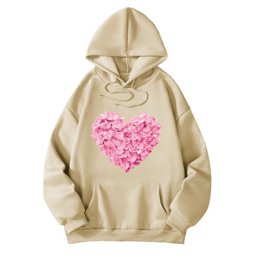 Γυναικεία oversized casual φούτερ με κουκούλα και σχέδιο καρδιάς, χαλαρή εφαρμογή,