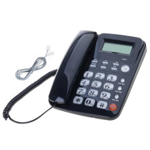 Telefone com fio tradicional com botões grandes, sistema de chamada nítida e viva-voz, ideal para idosos.