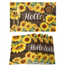Sunflower Placemats Set of 4 Non-Slip Washable Brown Wood