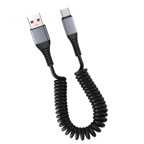 Ανασυρόμενο καλώδιο USB σε USB C με σπείρωμα, καλώδιο γρήγορης φόρτισης, ανασυρόμενο