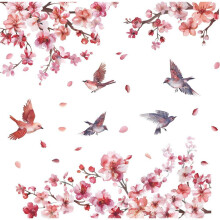 Autocollants pour fenêtres, motif branches de pêcher en fleurs, oiseaux colorés, autocollants anti-collision pour la maison