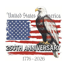 Adesivo con il design della bandiera americana per il 250 anniversario, con aquila patriottica nei colori rosso, bianco e blu (1776-2026).