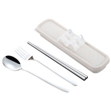 Herbruikbare, draagbare bestekset, gemakkelijk te wassen, kampeerbestekset voor lunch, werk, dagelijks gebruik en onderweg (beige)