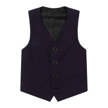 Colete infantil masculino com 3 botões, cor sólida, decote em V e bolsos, ideal para casamentos e apresentações de piano.
