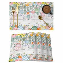 Easter Eggs Placemats Set of 1, Spring Yellow/Pink Floral Leaves Wood Grain Non-Slip Washable Table Mats for Indoor/Outdoor Use