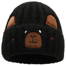 Căciulă Capybara, căciulă moale tricotată cu model Capybara, căciulă elastică cu desene animate și căptușeală groasă și caldă (negru)