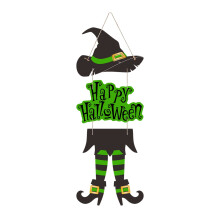 Tabliczka na drzwi z motywem Halloween Witch Wreath – drewniana dekoracja ganku „Cukierek albo psikus”, wieszak na drzwi frontowe w stylu