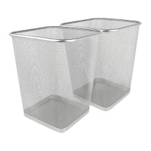 Mesh Square Wastebasket, 6 Gallon, 2pk (Silver) - Lightweight Garbage Trash Cans for Bedroom, Kitchen, Dorm - Trash Can for Office & Home