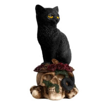 6,9-calowa tajemnicza, mroczna gotycka figurka szkieletu czarnego kota na szkieletowej podstawie z żywicy, dekoracja na Halloween, do domu, na