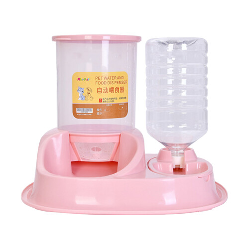 Pink Automatic Gravity Pet Feeder Durable Plastic Dog Cat Bowl