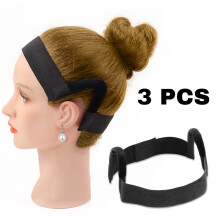 C-vormige fluwelen pruikband voor lace front pruiken, zwart, 3-pack