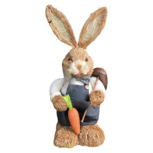 Figurine Iepurași de Paște – Statuete rustice de iepurași din paie și sisal cu morcov, decor de masă de primăvară pentru casă, birou,