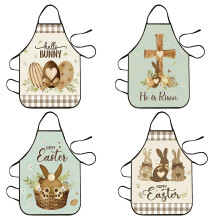 Confezione da 4 grembiuli pasquali – effetto lino, stampe con coniglietti/uova/fiori, regolabili e lavabili, accessori primaverili per cucina e