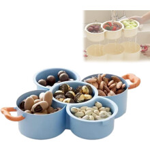 2-Tier Stackable Serving Platter with Handle & Drain Basket, Double-Layer Snack Dish for Kitchen/Home (Blue)