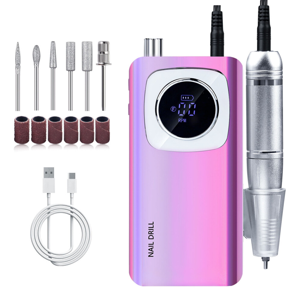 Electric Nail Drill, 45000rpm Rechargeable File with Bits & BaseâCompatible with Acrylic/Gel Nails, for Home/Salon