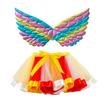 AWZXDE Kids Girls Rainbow Tutu Tulle Skirt For Girls Ballet Dance Party Performance Skirt With Winged Outfits Yellow