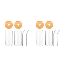 4Sets Glass Beverage Cups with Straw and Lid Rust-Proof for Home Use