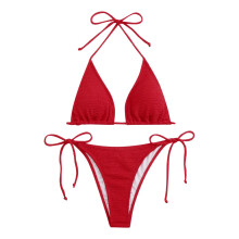 Woman's Removable Padding Triangle Swimsuit Top Crinkle Waves