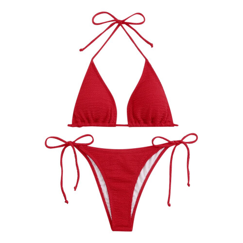 Woman's Removable Padding Triangle Swimsuit Top Crinkle Waves