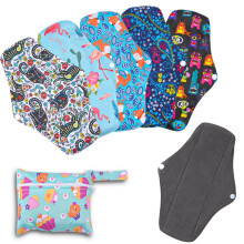 6pcs/Set Including 1pc Mini Wet Bag +5pcs Bamboo Charcoal Cloth Menstrual Pads/Reusable Sanitary Pads/Mama Panty Liners