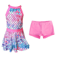 AWZXDE Girls One Piece Swimsuits 2pc Set Floral Print Dress Style Bathing Suit Student Swimwear For Kids Pink