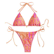 Women's Plus Size Leopard Print Halter Bikini Top Tie Backless String Bathing Suit Swim Tops