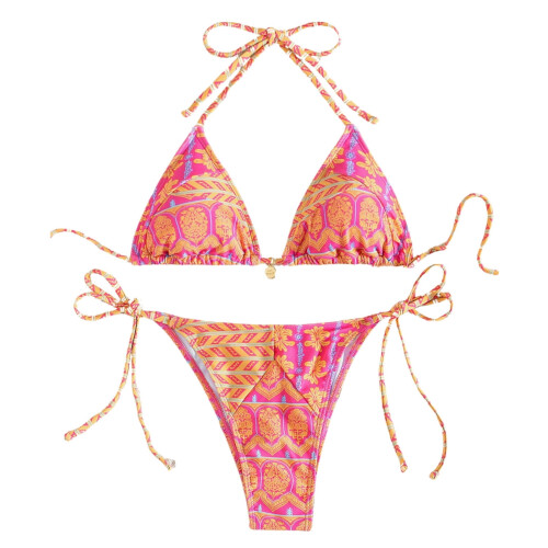 Women's Plus Size Leopard Print Halter Bikini Top Tie Backless String Bathing Suit Swim Tops