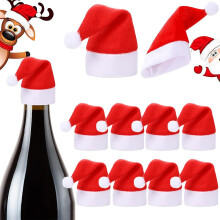 Christmas Small Hats,9pcs Mini Santa Hats Tiny Christmas Hats,Wine Bottle Caps,for Bottle Toppers Cutlery Covers,Cristmas Table Setting