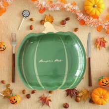 10-Pack 7" Square Pumpkin Paper Plates for Halloween & Thanksgiving, Fall Party Decor, Disposable Dessert Plates – Compatible with Festive