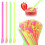 100 Pack Snow-Cone Spoon Straws, Mixed Colors Disposable Plastic Straw, 8" 1