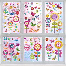 109 PCS Spring Window Clings (9 Sheets) – Butterfly & Flower Static Stickers for Glass, Party, Shower, Birthday – Compatible with Windows