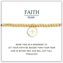 Beaded Bracelet for Women – Enamel Cross, Christian/Baptism Gift, 3mm Gold Beads, 18K Gold Plated, Triple-Layered, 6-8"