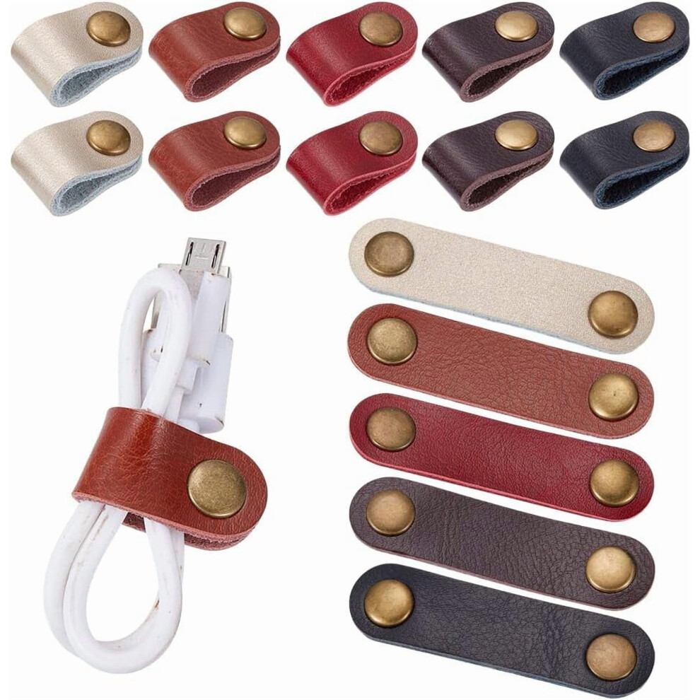 20Pcs Pu Leather Cable Ties With Iron Snap Button Â Reusable Cord Organizer For Travel, Office, Home, Chargers, Headphones, Power Cords, Christmas 9496895215376