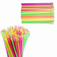 300 Pcs Disposable Straws with Spoon Assorted Color Plastic Smoothie Straws