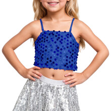 AWZXDE Girls Boys Sequined Strap Crop Top With Adjustable Elastic For Carnival Party Performance And Kids Tops Apparel Blue,Over 11 years old